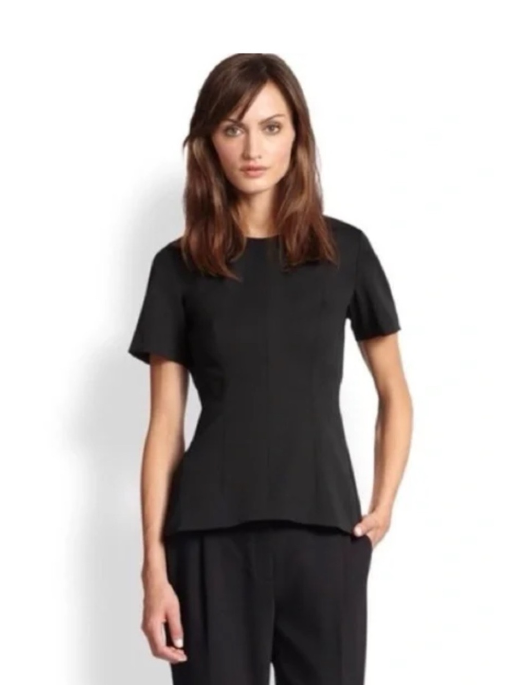 Theory Korla Black Short-Sleeve Peplum Top